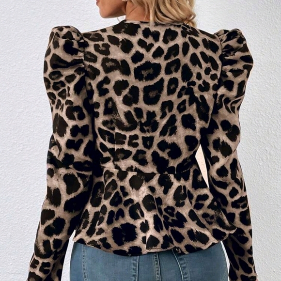 Fashionable Leopard Print Gigot Sleeve Jacket, Autumn - Picture 2 of 6